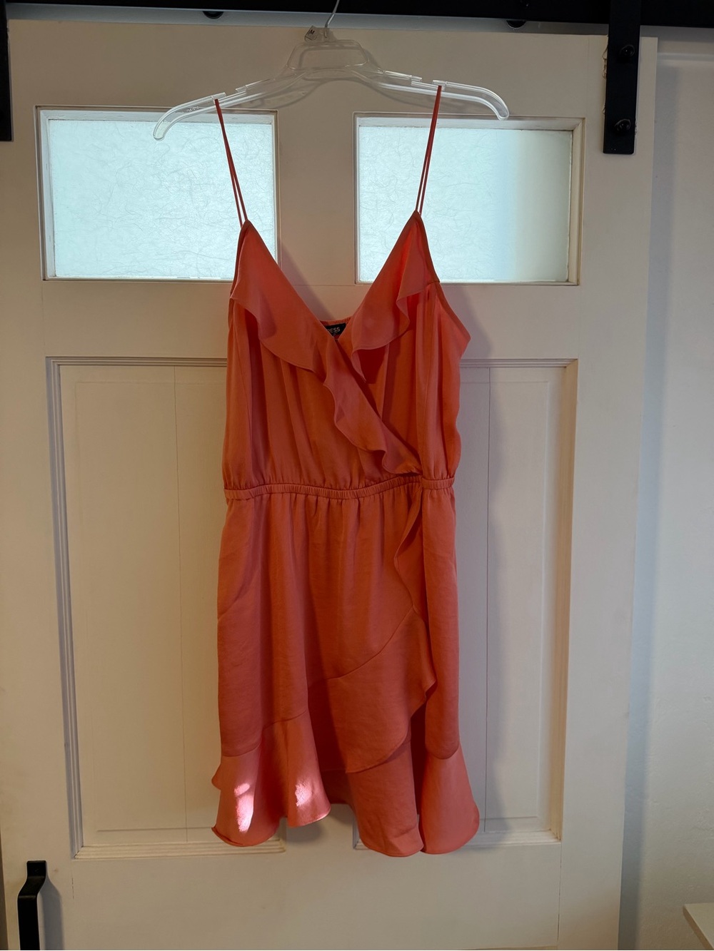 Express Coral Ruffle Wrap Mini Dress